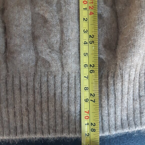 Native World SZ M Possum & Merino Wool Men's Cable Knit Tan Crewneck Sweater - Picture 11 of 14